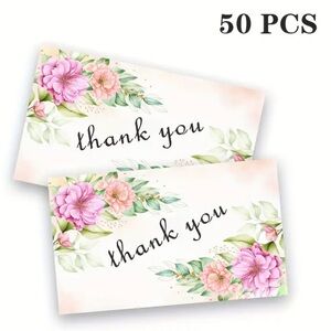 Set of 50  Soft Florals “Thank You” Message Cards for Small Businesses